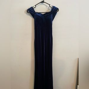 Navy blue velvet off the shoulder dress